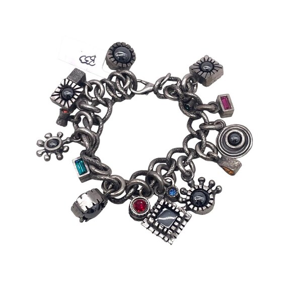 Vtg Early Patricia Locke Charm Bracelet Silver Tone Colorful Jewels NWT B33 - Picture 1 of 7